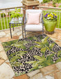Green 7' 10 x 7' 10 Outdoor Botanical Square Area Rug Weather Resistant for Patio, Deck, Terrace, Balcony, Porch Polypropylene Garden Floral Tropical Carpet for Sale at Rug Engine
