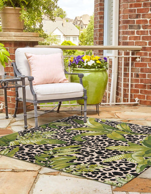 Green 10' x 10' Outdoor Botanical Square Area Rug Weather Resistant for Patio, Deck, Terrace, Balcony, Porch Polypropylene Garden Floral Tropical Carpet for Sale at Rug Engine