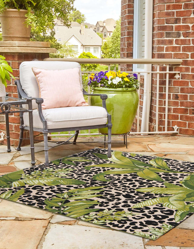 Green 10' x 10' Outdoor Botanical Square Area Rug Weather Resistant for Patio, Deck, Terrace, Balcony, Porch Polypropylene Garden Floral Tropical Carpet for Sale at Rug Engine