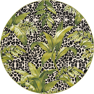 Green 7' 10 x 7' 10 Outdoor Botanical Round Area Rug Weather Resistant for Patio, Deck, Terrace, Balcony, Porch Polypropylene Garden Floral Tropical Carpet for Sale at Rug Engine