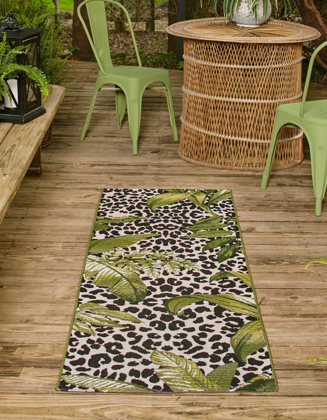 Green 2' 7 x 10' Outdoor Botanical Runner Area Rug Weather Resistant for Patio, Deck, Terrace, Balcony, Porch