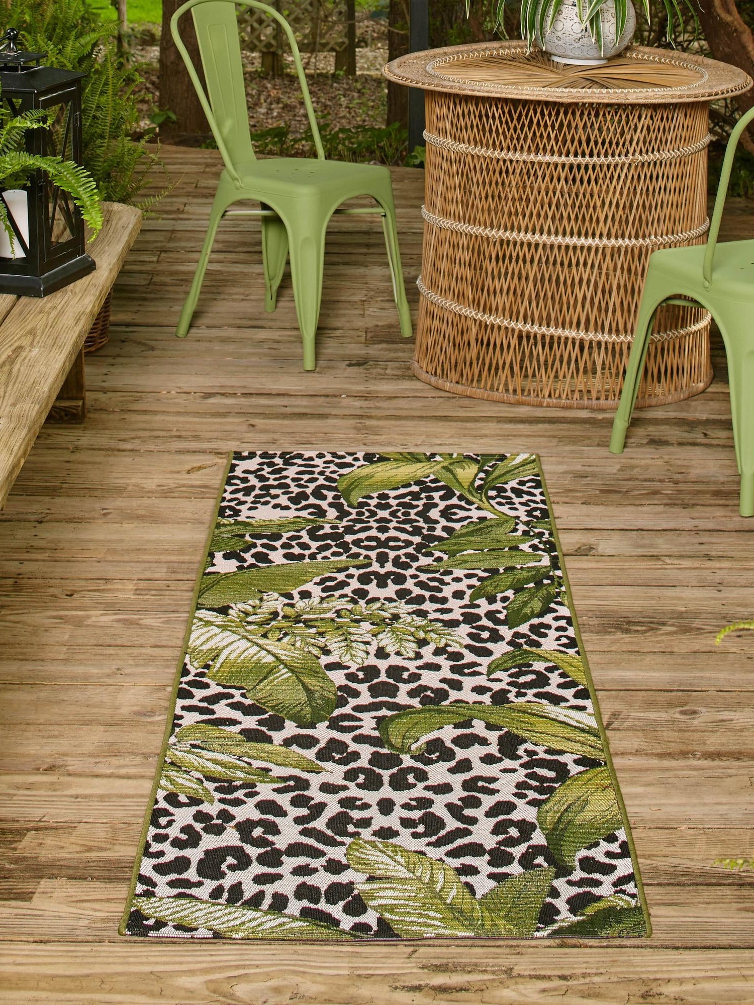 Green 2' 7 x 5' 3 Outdoor Botanical Runner Area Rug Weather Resistant for Patio, Deck, Terrace, Balcony, Porch Polypropylene Garden Floral Tropical Carpet for Sale at Rug Engine