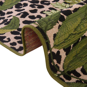 Green 2' 7 x 10' Outdoor Botanical Runner Area Rug Weather Resistant for Patio, Deck, Terrace, Balcony, Porch