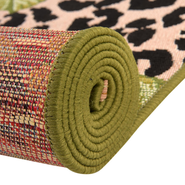 Green 2' 7 x 10' Outdoor Botanical Runner Area Rug Weather Resistant for Patio, Deck, Terrace, Balcony, Porch