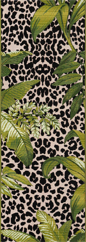 Green 2' x 6' Outdoor Botanical Runner Area Rug Weather Resistant for Patio, Deck, Terrace, Balcony, Porch Polypropylene Garden Floral Tropical Carpet for Sale at Rug Engine