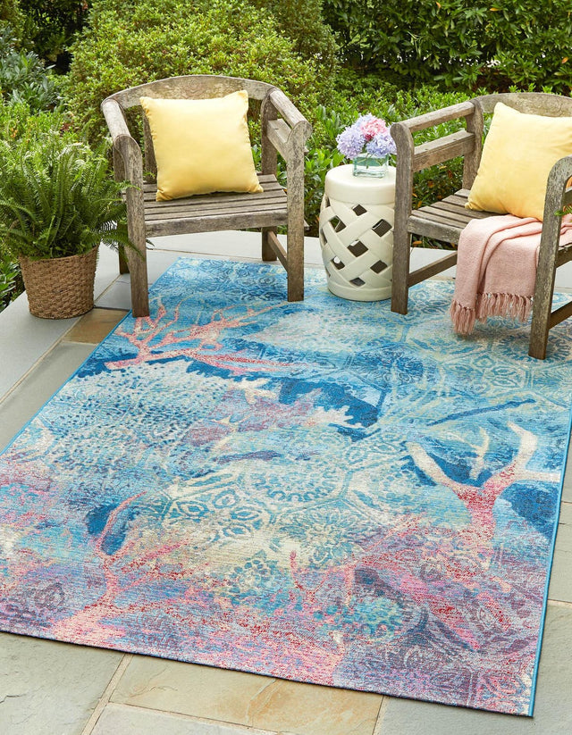 Multicolor 2' x 3' Outdoor Coastal Rectangle Area Rug Weather Resistant for Patio, Deck, Terrace, Balcony, Porch 100% Polypropylene Coastal Decor Carpet for Sale at Rug Engine