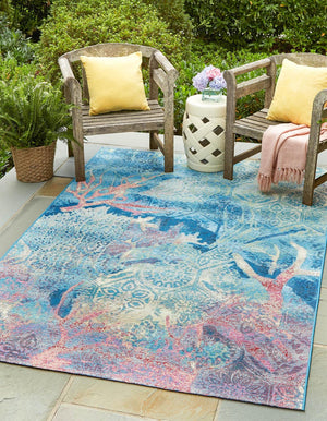 Multicolor 6' 1 x 9' Outdoor Coastal Rectangle Area Rug Weather Resistant for Patio, Deck, Terrace, Balcony, Porch 100% Polypropylene Coastal Decor Carpet for Sale at Rug Engine