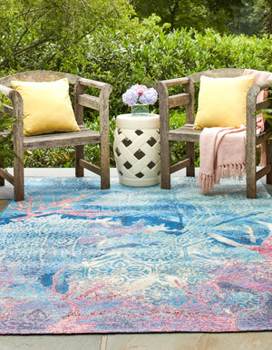 Multicolor 3' 3 x 5' 3 Outdoor Coastal Rectangle Area Rug Weather Resistant for Patio, Deck, Terrace, Balcony, Porch 100% Polypropylene Coastal Decor Carpet for Sale at Rug Engine