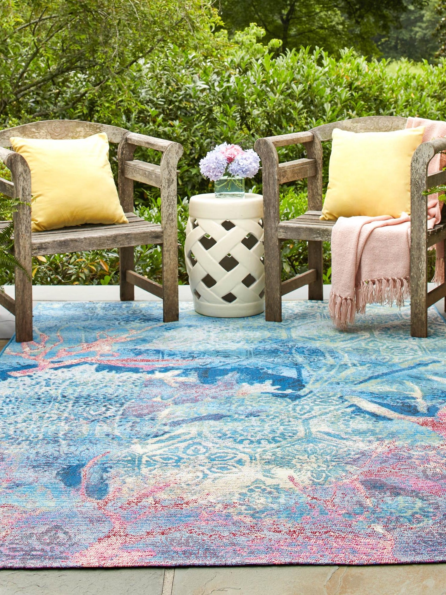 Multicolor 6' 1 x 9' Outdoor Coastal Rectangle Area Rug Weather Resistant for Patio, Deck, Terrace, Balcony, Porch 100% Polypropylene Coastal Decor Carpet for Sale at Rug Engine