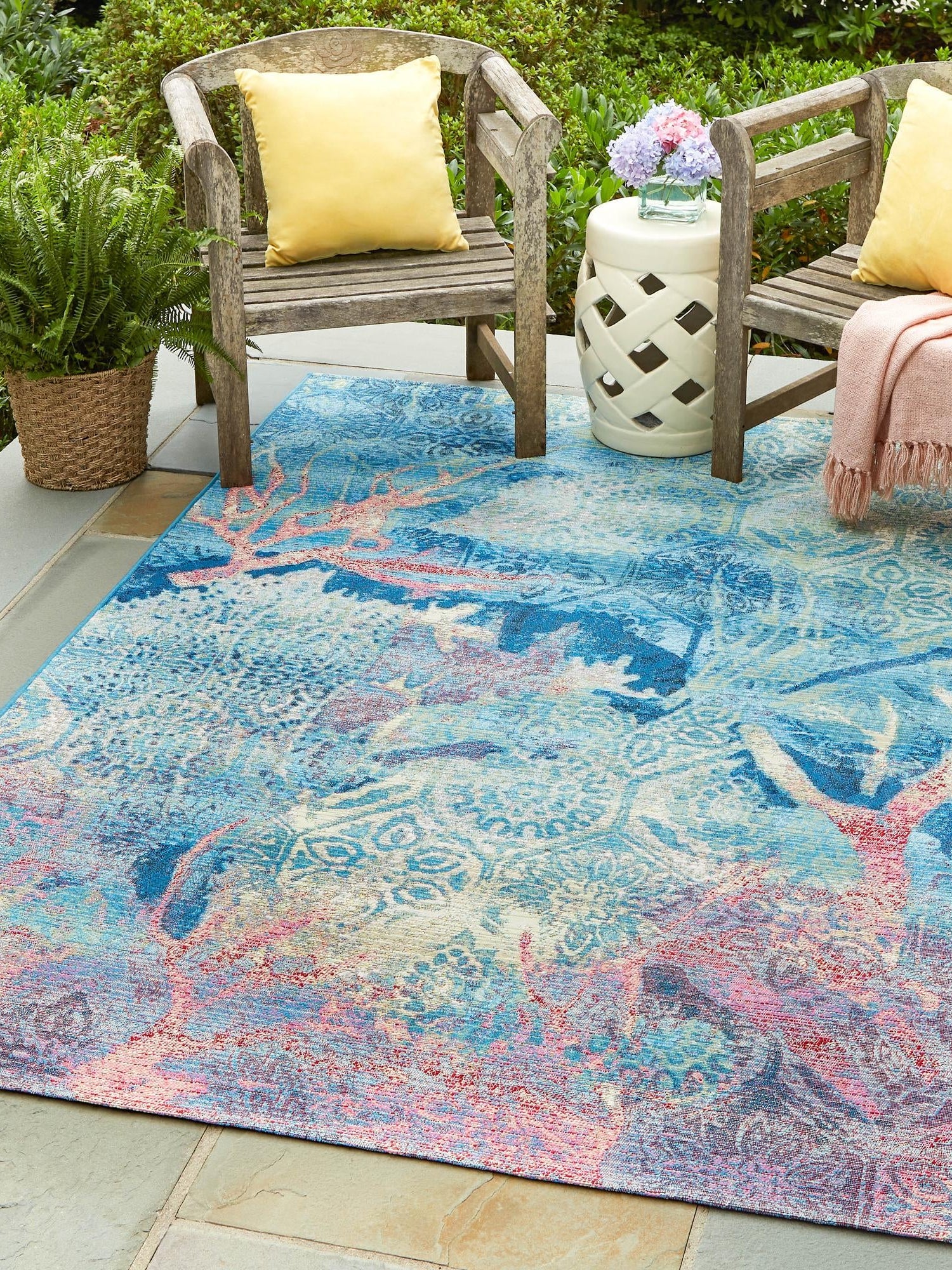 Multicolor 7' 1 x 10' Outdoor Coastal Rectangle Area Rug Weather Resistant for Patio, Deck, Terrace, Balcony, Porch 100% Polypropylene Coastal Decor Carpet for Sale at Rug Engine