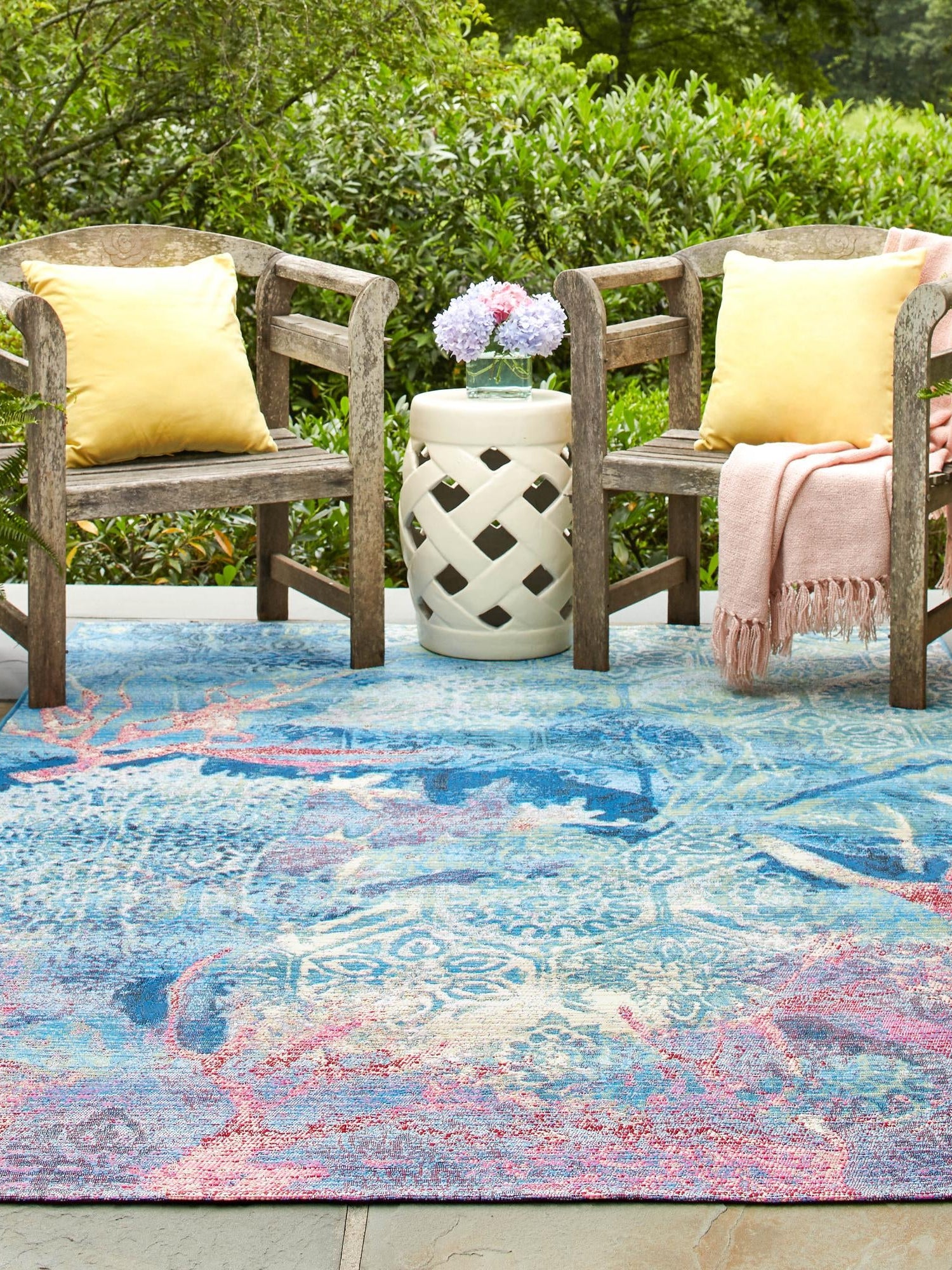 Multicolor 7' 1 x 10' Outdoor Coastal Rectangle Area Rug Weather Resistant for Patio, Deck, Terrace, Balcony, Porch 100% Polypropylene Coastal Decor Carpet for Sale at Rug Engine
