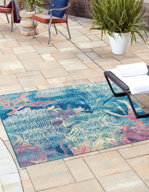 Multicolor 10' x 10' Outdoor Coastal Square Area Rug Weather Resistant for Patio, Deck, Terrace, Balcony, Porch 100% Polypropylene Coastal Decor Carpet for Sale at Rug Engine