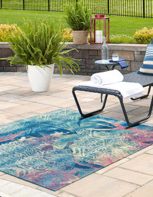 Multicolor 12' x 12' Outdoor Coastal Square Area Rug Weather Resistant for Patio, Deck, Terrace, Balcony, Porch 100% Polypropylene Coastal Decor Carpet for Sale at Rug Engine