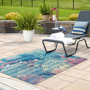 Multicolor 10' x 10' Outdoor Coastal Square Area Rug Weather Resistant for Patio, Deck, Terrace, Balcony, Porch 100% Polypropylene Coastal Decor Carpet for Sale at Rug Engine
