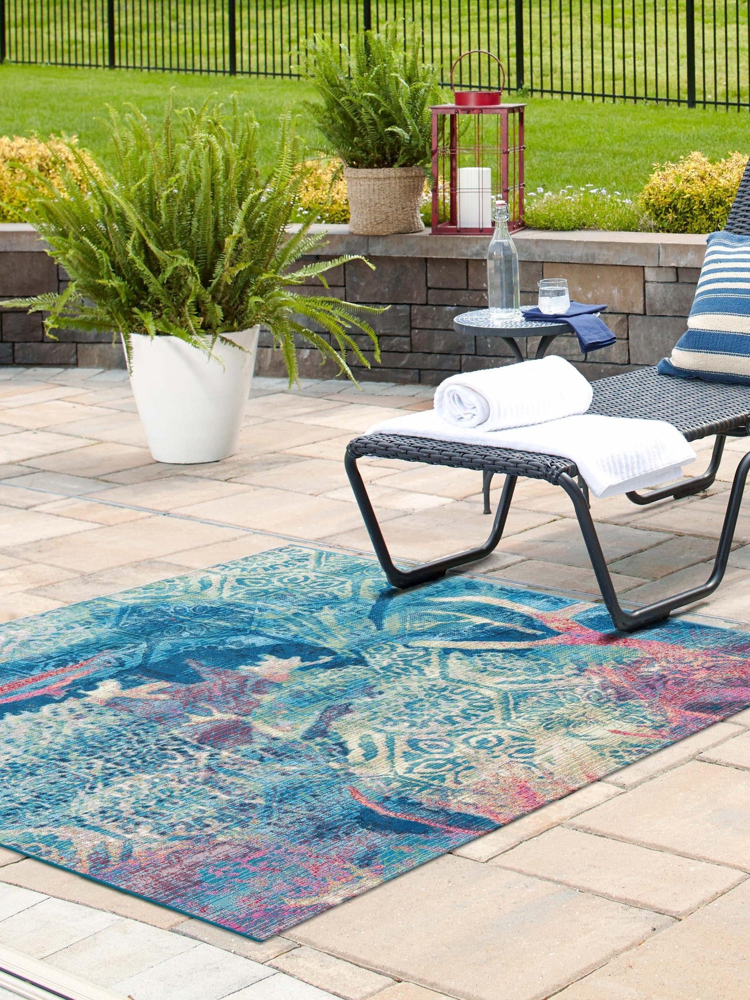 Multicolor 12' x 12' Outdoor Coastal Square Area Rug Weather Resistant for Patio, Deck, Terrace, Balcony, Porch 100% Polypropylene Coastal Decor Carpet for Sale at Rug Engine