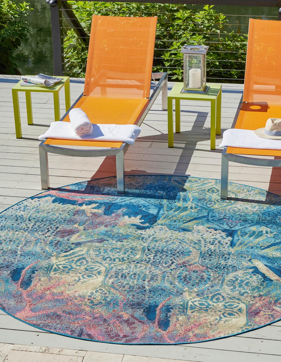 Multicolor 6' 1 x 6' 1 Outdoor Coastal Round Area Rug Weather Resistant for Patio, Deck, Terrace, Balcony, Porch 100% Polypropylene Coastal Decor Carpet for Sale at Rug Engine