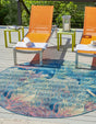 Multicolor 6' 1 x 6' 1 Outdoor Coastal Round Area Rug Weather Resistant for Patio, Deck, Terrace, Balcony, Porch 100% Polypropylene Coastal Decor Carpet for Sale at Rug Engine