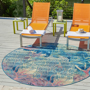 Multicolor 12' x 12' Outdoor Coastal Round Rug