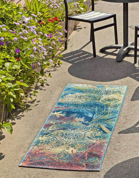 Multicolor 3' x 12' Outdoor Coastal Runner Rug