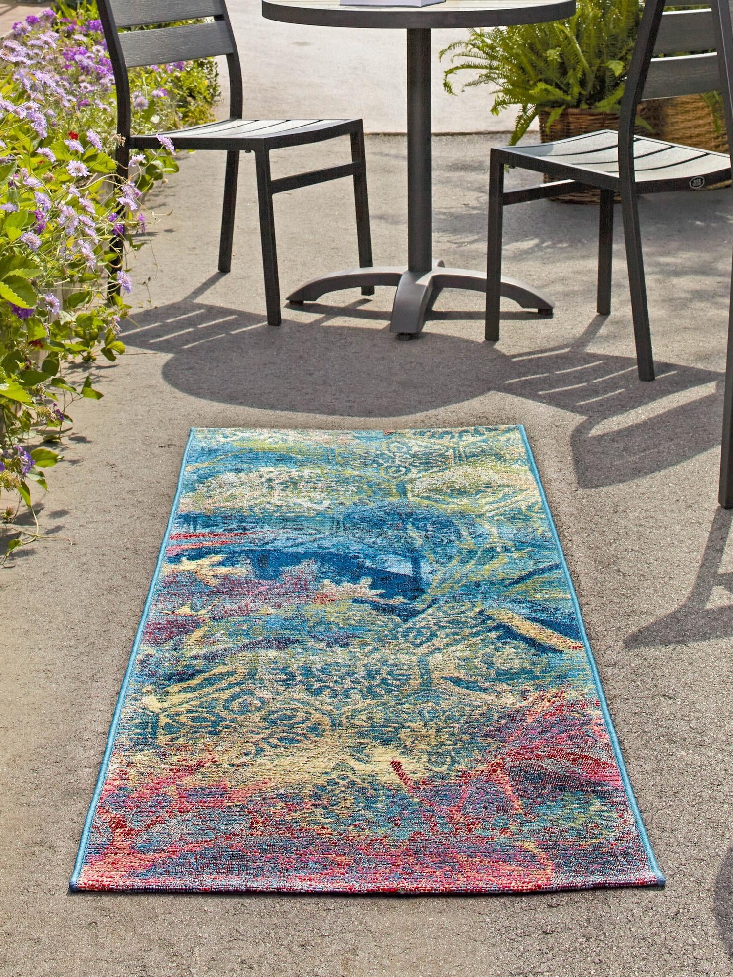 Multicolor 2' x 8' Outdoor Coastal Runner Area Rug Weather Resistant for Patio, Deck, Terrace, Balcony, Porch 100% Polypropylene Coastal Decor Carpet for Sale at Rug Engine