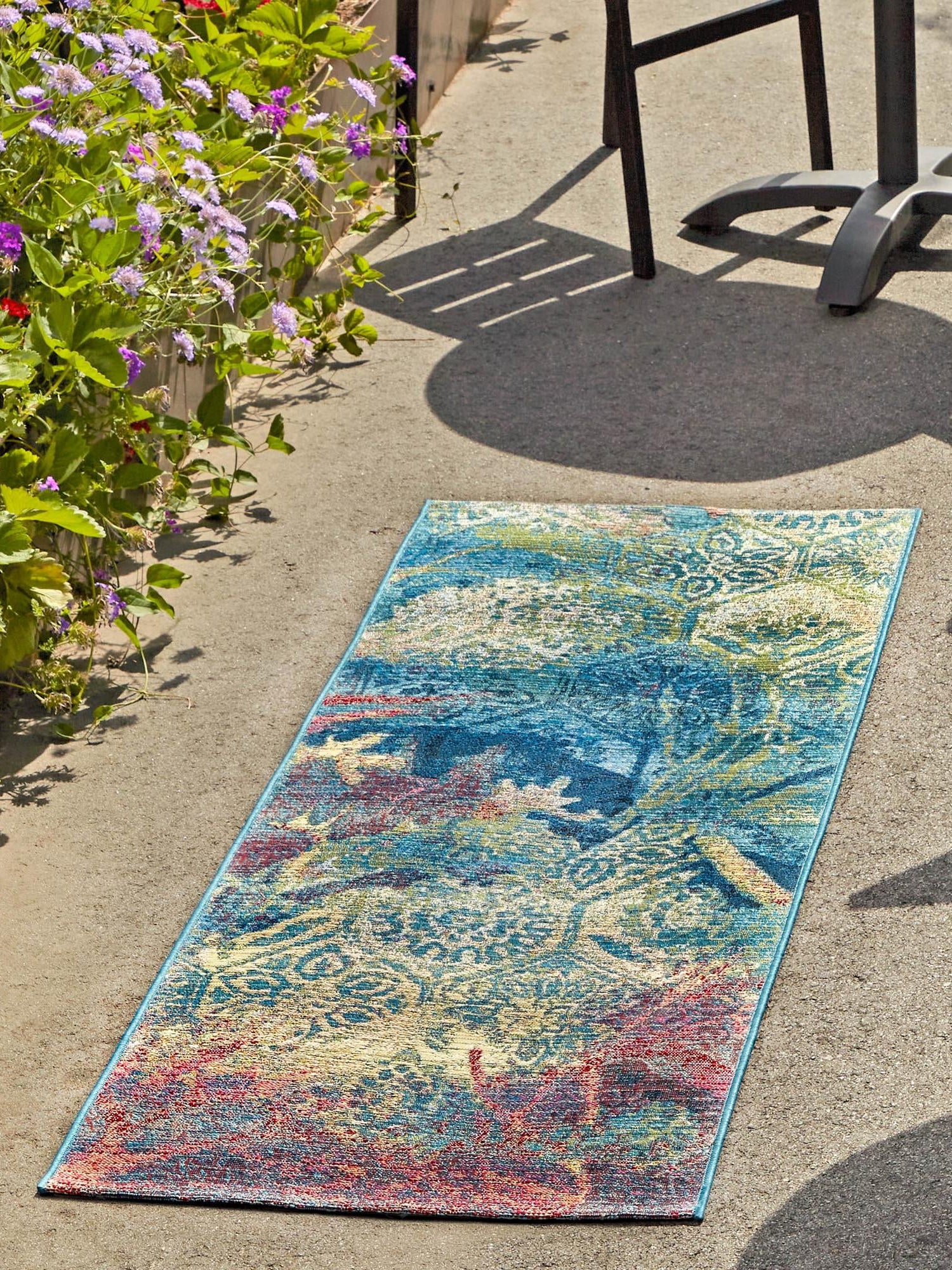 Multicolor 2' x 8' Outdoor Coastal Runner Area Rug Weather Resistant for Patio, Deck, Terrace, Balcony, Porch 100% Polypropylene Coastal Decor Carpet for Sale at Rug Engine