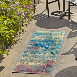 Multicolor 2' x 8' Outdoor Coastal Runner Area Rug Weather Resistant for Patio, Deck, Terrace, Balcony, Porch 100% Polypropylene Coastal Decor Carpet for Sale at Rug Engine