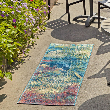 Multicolor 2' x 8' Outdoor Coastal Runner Area Rug Weather Resistant for Patio, Deck, Terrace, Balcony, Porch 100% Polypropylene Coastal Decor Carpet for Sale at Rug Engine