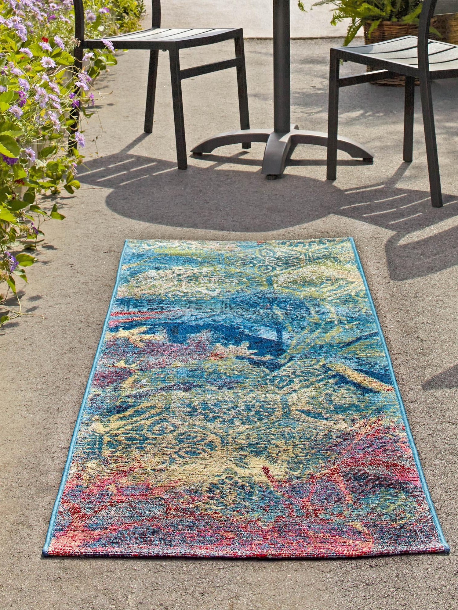 Multicolor 2' x 8' Outdoor Coastal Runner Area Rug Weather Resistant for Patio, Deck, Terrace, Balcony, Porch 100% Polypropylene Coastal Decor Carpet for Sale at Rug Engine
