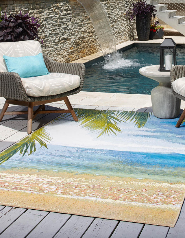 Multicolor 4' x 6' Outdoor Coastal Rectangle Area Rug Weather Resistant for Patio, Deck, Terrace, Balcony, Porch 100% Polypropylene Coastal Decor Carpet for Sale at Rug Engine