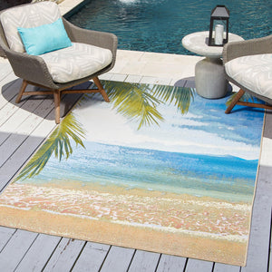 Multicolor 2' x 3' Outdoor Coastal Rectangle Area Rug Weather Resistant for Patio, Deck, Terrace, Balcony, Porch 100% Polypropylene Coastal Decor Carpet for Sale at Rug Engine