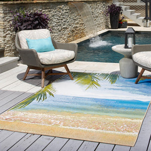 Multicolor 2' x 3' Outdoor Coastal Rectangle Area Rug Weather Resistant for Patio, Deck, Terrace, Balcony, Porch 100% Polypropylene Coastal Decor Carpet for Sale at Rug Engine