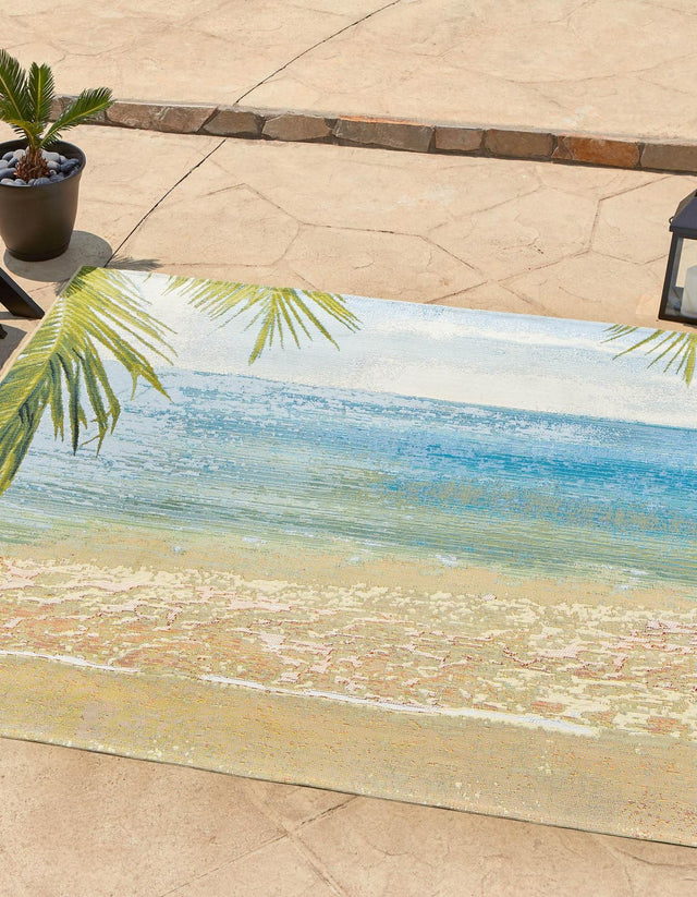 Multicolor 6' x 6' Outdoor Coastal Square Area Rug Weather Resistant for Patio, Deck, Terrace, Balcony, Porch 100% Polypropylene Coastal Decor Carpet for Sale at Rug Engine