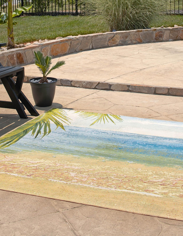 Multicolor 6' x 6' Outdoor Coastal Square Area Rug Weather Resistant for Patio, Deck, Terrace, Balcony, Porch 100% Polypropylene Coastal Decor Carpet for Sale at Rug Engine