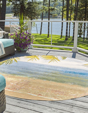 Multicolor 7' 10 x 7' 10 Outdoor Coastal Round Area Rug Weather Resistant for Patio, Deck, Terrace, Balcony, Porch 100% Polypropylene Coastal Decor Carpet for Sale at Rug Engine