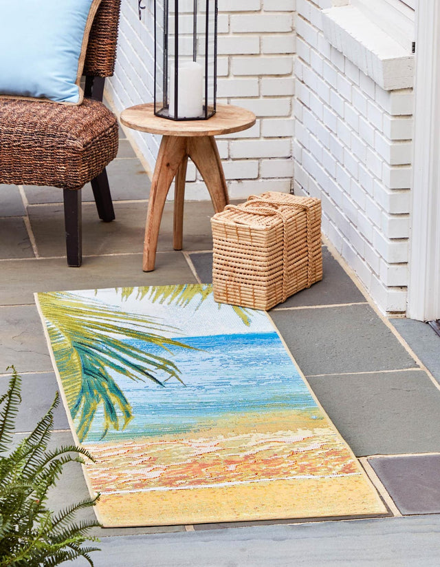 Multicolor 2' x 6' Outdoor Coastal Runner Area Rug Weather Resistant for Patio, Deck, Terrace, Balcony, Porch 100% Polypropylene Coastal Decor Carpet for Sale at Rug Engine