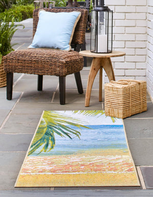 Multicolor 2' 7 x 5' 3 Outdoor Coastal Runner Area Rug Weather Resistant for Patio, Deck, Terrace, Balcony, Porch 100% Polypropylene Coastal Decor Carpet for Sale at Rug Engine