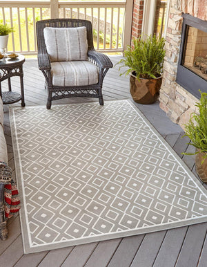 Gray 4' x 6' Outdoor Trellis Rectangle Area Rug Weather Resistant for Patio, Deck, Terrace, Balcony, Porch Geometric Design Water Safe Outside Carpet for Sale at Rug Engine