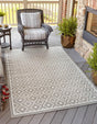 Gray 4' x 6' Outdoor Trellis Rectangle Area Rug Weather Resistant for Patio, Deck, Terrace, Balcony, Porch Geometric Design Water Safe Outside Carpet for Sale at Rug Engine