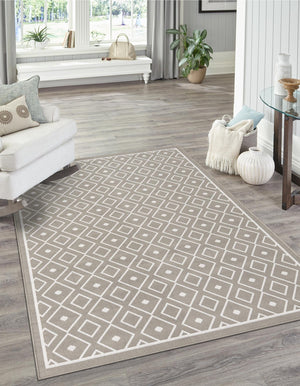 Gray 4' x 6' Outdoor Trellis Rectangle Area Rug Weather Resistant for Patio, Deck, Terrace, Balcony, Porch Geometric Design Water Safe Outside Carpet for Sale at Rug Engine