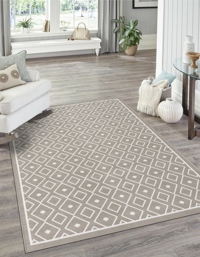Gray 4' x 6' Outdoor Trellis Rectangle Area Rug Weather Resistant for Patio, Deck, Terrace, Balcony, Porch Geometric Design Water Safe Outside Carpet for Sale at Rug Engine