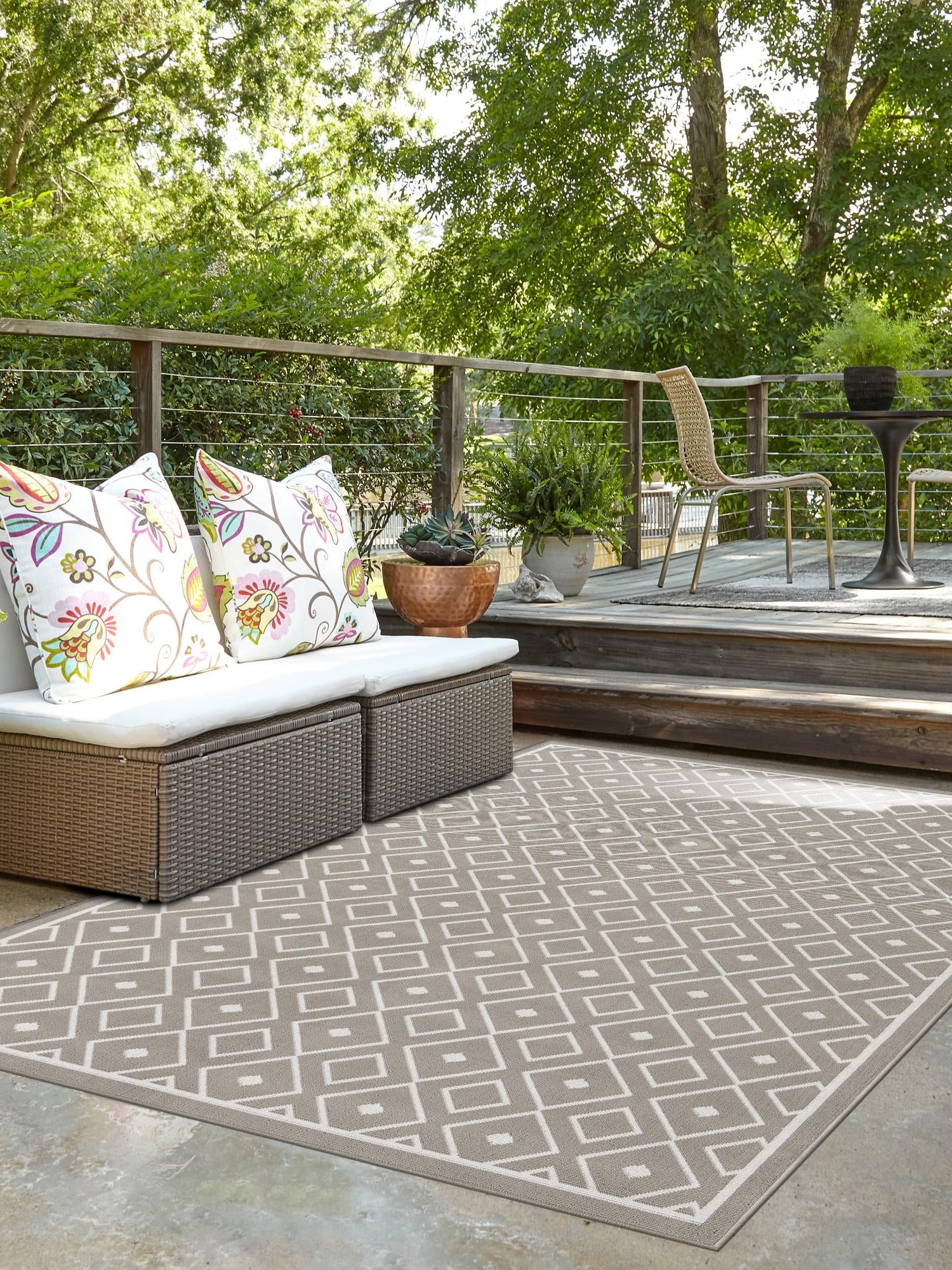 Gray 9' x 12' Outdoor Trellis Rectangle Area Rug Weather Resistant for Patio, Deck, Terrace, Balcony, Porch Geometric Design Water Safe Outside Carpet for Sale at Rug Engine
