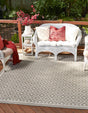Gray 7' 10 x 7' 10 Outdoor Trellis Square Area Rug Weather Resistant for Patio, Deck, Terrace, Balcony, Porch Geometric Design Water Safe Outside Carpet for Sale at Rug Engine