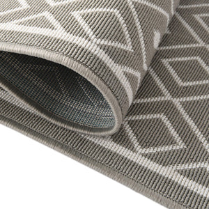 Gray 7' 10 x 7' 10 Outdoor Trellis Square Area Rug Weather Resistant for Patio, Deck, Terrace, Balcony, Porch Geometric Design Water Safe Outside Carpet for Sale at Rug Engine