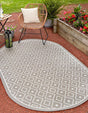 Gray 7' 10 x 10' Outdoor Trellis Oval Area Rug Weather Resistant for Patio, Deck, Terrace, Balcony, Porch Geometric Design Water Safe Outside Carpet for Sale at Rug Engine