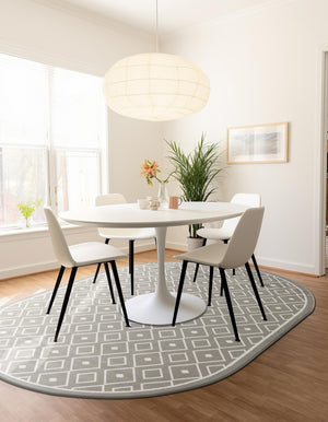 Gray 5' 3 x 8' Outdoor Trellis Oval Area Rug Weather Resistant for Patio, Deck, Terrace, Balcony, Porch Geometric Design Water Safe Outside Carpet for Sale at Rug Engine