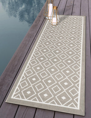 Gray 2' x 8' Outdoor Trellis Runner Area Rug Weather Resistant for Patio, Deck, Terrace, Balcony, Porch Geometric Design Water Safe Outside Carpet for Sale at Rug Engine