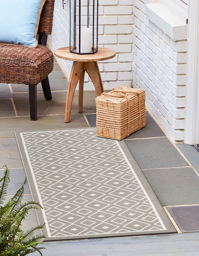 Gray 2' x 8' Outdoor Trellis Runner Area Rug Weather Resistant for Patio, Deck, Terrace, Balcony, Porch Geometric Design Water Safe Outside Carpet for Sale at Rug Engine