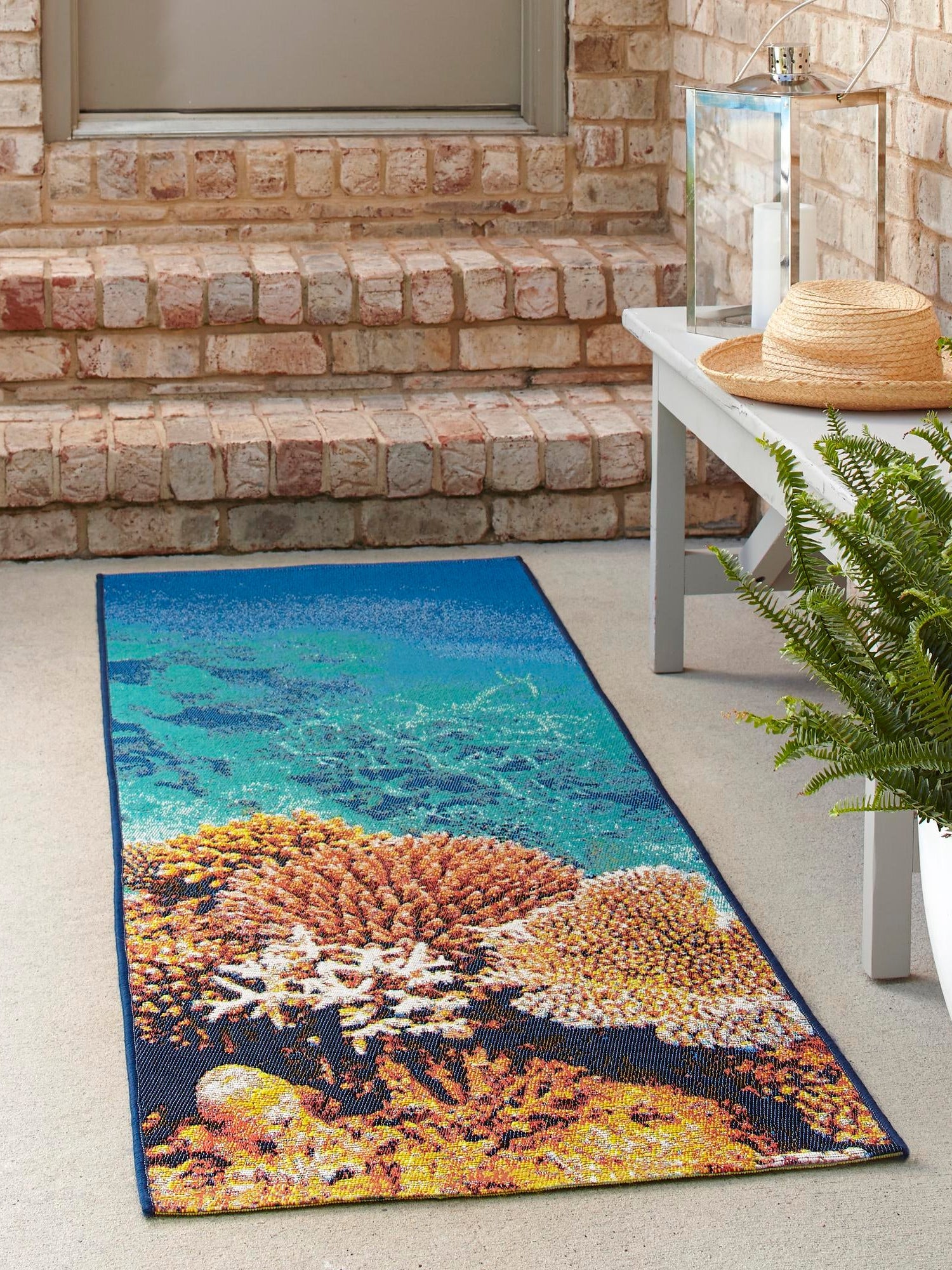 Multicolor 2' x 6' Outdoor Coastal Runner Area Rug Weather Resistant for Patio, Deck, Terrace, Balcony, Porch 100% Polypropylene Coastal Decor Carpet for Sale at Rug Engine
