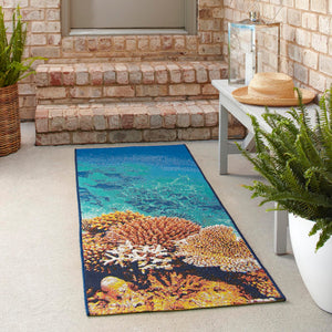 Multicolor 2' 7 x 5' 3 Outdoor Coastal Runner Area Rug Weather Resistant for Patio, Deck, Terrace, Balcony, Porch 100% Polypropylene Coastal Decor Carpet for Sale at Rug Engine
