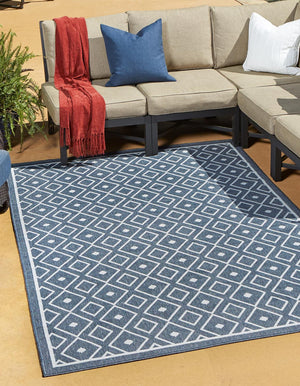Navy Blue 7' 10 x 10' Outdoor Trellis Rectangle Area Rug Weather Resistant for Patio, Deck, Terrace, Balcony, Porch Geometric Design Water Safe Outside Carpet for Sale at Rug Engine